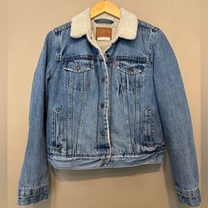 LEVI’S Sherpa-Lined Vintage Denim Trucker Jacket, “Big E” Red Tab & Leather Tag